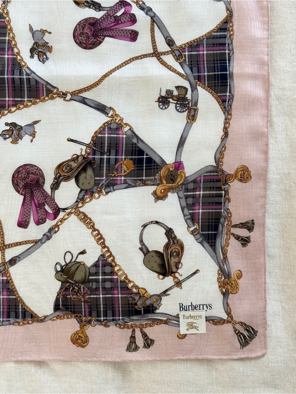 Vintage Burberrys Equestrian Horsebit Cotton Bandana Scarf Made in Japan - Picture 4 of 12